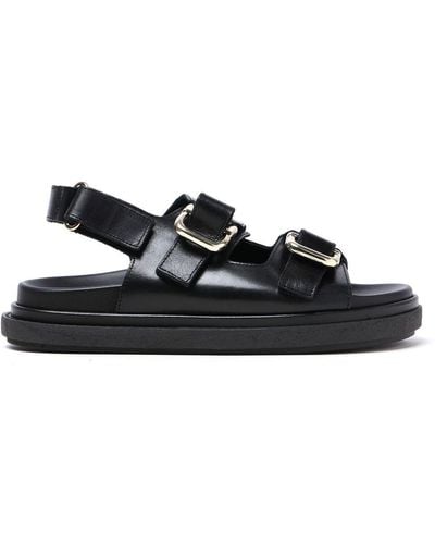 Alohas Harper Leather Flat Sandals - Black