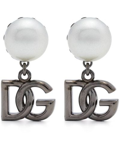 Dolce & Gabbana Ohrclips mit DG-Anhänger - Weiß