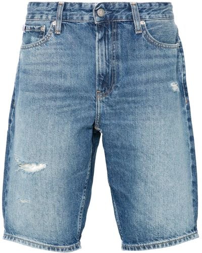 Calvin Klein Pantaloni Corti Di Jeans A Vita - Blu