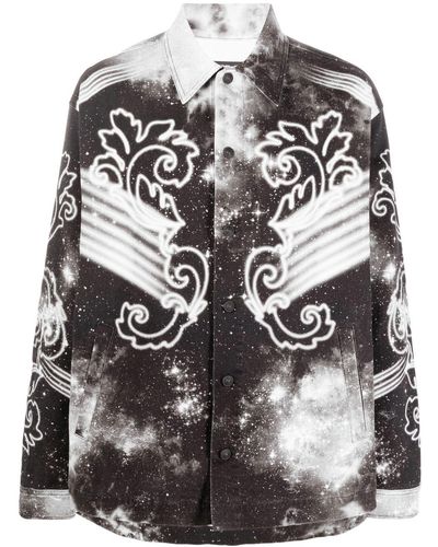 Versace Space Couture-print Long-sleeved Shirt - Grey