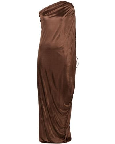 Atlein Single-sleeve Draped Dress - Brown