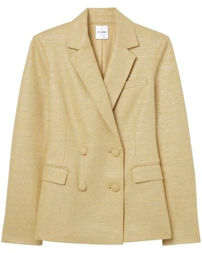 St. John Metallic-finish Double-breasted Blazer - Natural