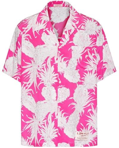 Valentino Garavani Pineapple-print Silk Bowling Shirt - Pink
