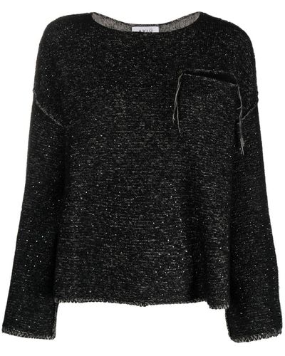 Aviu Boat-neck Tweed Sweater - Black