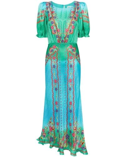 Saloni Vida Floral-print Silk Dress - Blue