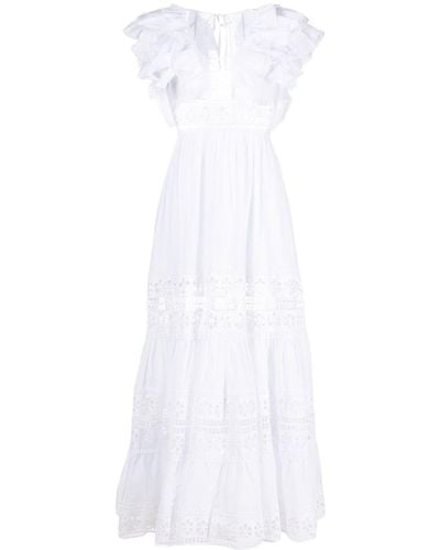 Charo Ruiz Long Lace-detail Cotton Dress - White