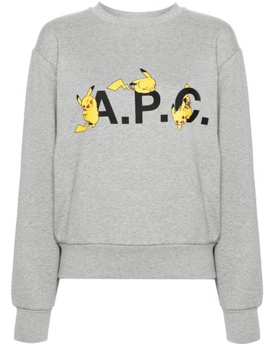 A.P.C. Pikachu T-Shirt mit Logo-Print - Grau