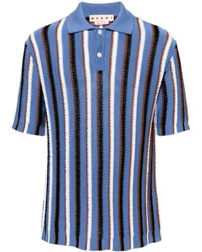 Marni Striped Crochet Polo Shirt - Blue