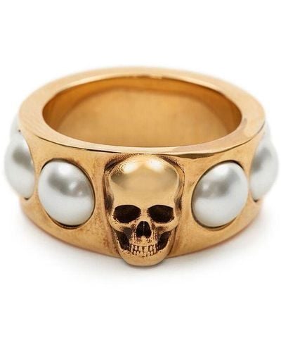 Alexander McQueen Pearl Skull-embellished Ring - Metallic