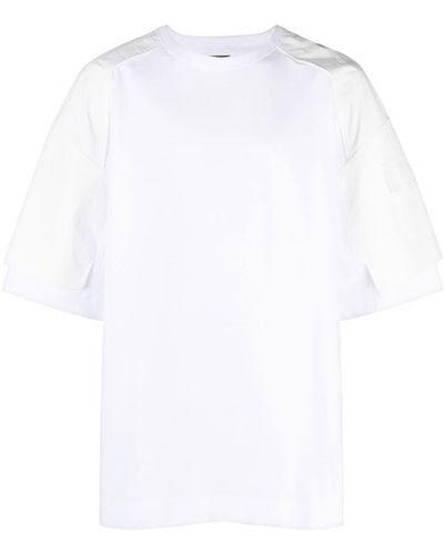 Juun.J Contrast-sleeve Logo-embroidered T-shirt - White