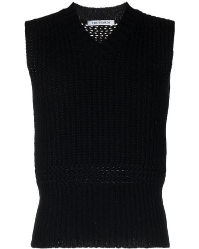 Trussardi Sleeveless V-neck Sweater - Black
