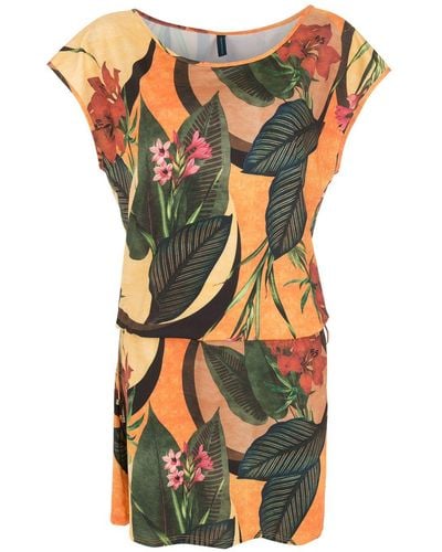 Lygia & Nanny Floral Leaf Print Belted Dress - Yellow