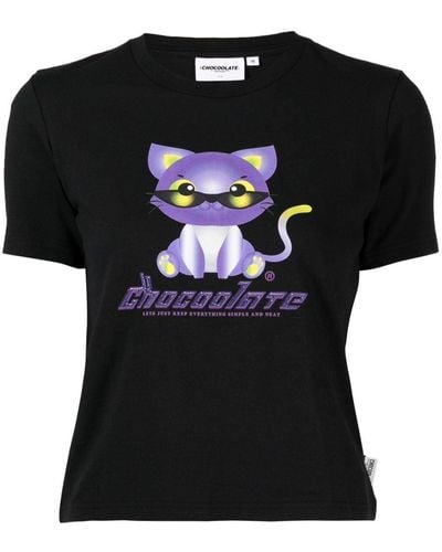 Chocoolate Camiseta con estampado de gato y logo - Negro