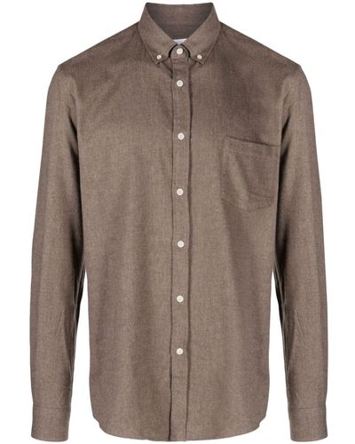Sunspel Flannel Cotton Shirt - Brown