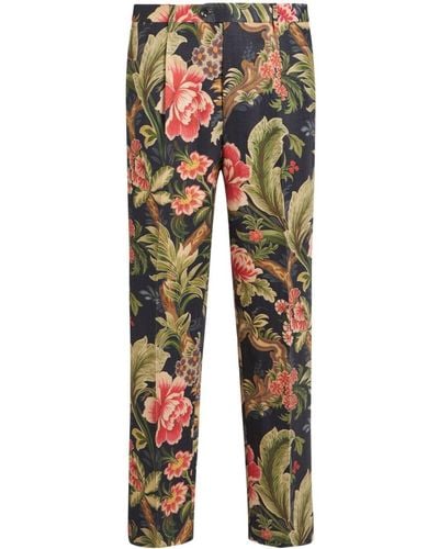Etro Floral-print Chino Trousers - Blue