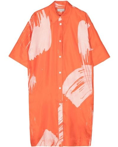 Lee Mathews Pip Painterly-print Shirtdress - Orange