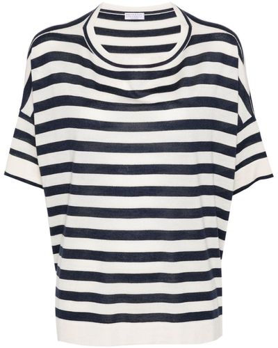 Brunello Cucinelli Striped Monili-embellished Top - Blue