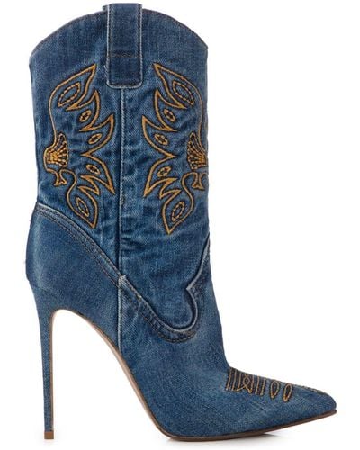 Le Silla Eva 140mm Embroidered Boots - Blue