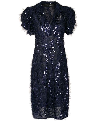 Gloria Coelho Sequin-embellished Feather-trim Midi Dress - Blue