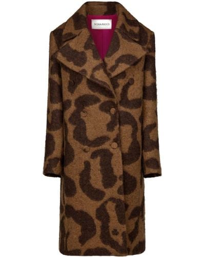 Nina Ricci Leopard-jacquard Wool-blend Coat - Brown