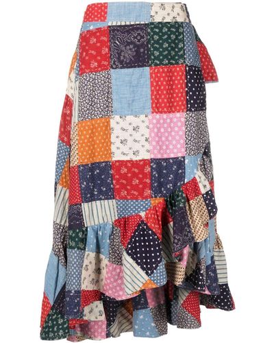 Polo Ralph Lauren Falda midi con diseño patchwork - Rojo