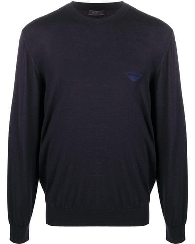Prada Gestrickter Pullover mit Logo - Blau