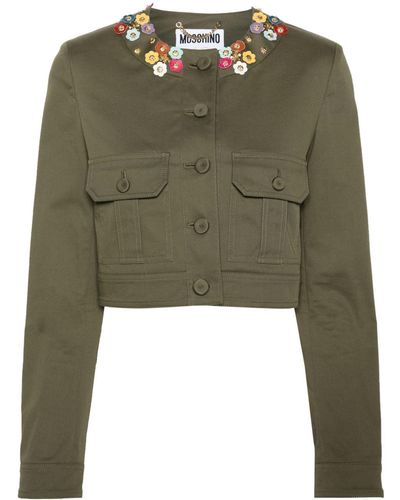 Moschino Floral-appliqué Cropped Jacket - Green