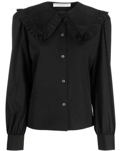 Alessandra Rich Ruffle Collar Cotton Shirt - Black