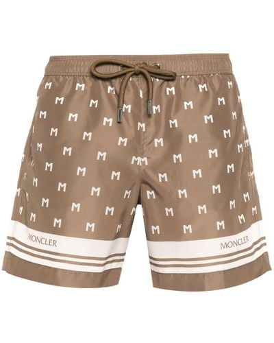 Moncler Monogram-print Swim Shorts - Brown