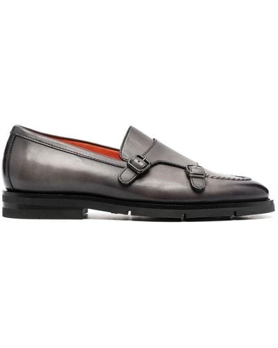 Santoni Double-buckle Leather Monk Shoes - Gray