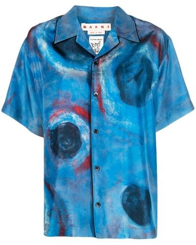 Marni Seidenhemd mit abstraktem Print - Blau