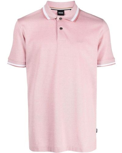 BOSS ストライプトリム ポロシャツ - ピンク