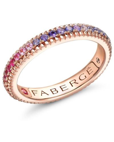 Faberge Colours Of Love Rose Gold Rainbow Multicoloured Gemstone Fluted Eternity Ring - Pink