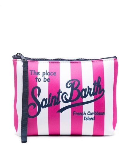 Mc2 Saint Barth Gestreifte Kosmetiktasche mit Logo - Pink