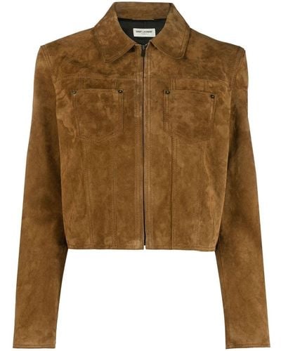 Saint Laurent Zip-up Suede Jacket - Brown