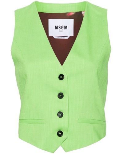MSGM Cropped Textured Waistcoat - Green