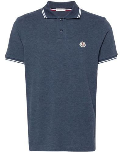 Moncler Polo en coton à patch logo - Bleu