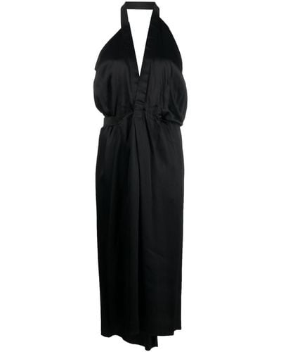MM6 by Maison Martin Margiela Satin Halterneck Midi Dress - Black