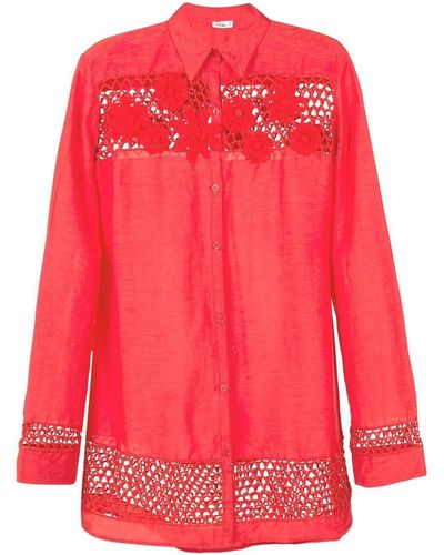Amir Slama Floral-lace Detail Oversize Shirt - Red