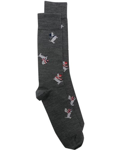 Thom Browne Hector-motif Jacquard Socks - Black