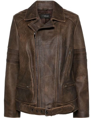 Manokhi Shoulder-pads Leather Jacket - Brown