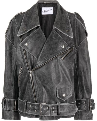 VAQUERA Distressed Leather Biker Jacket - Black
