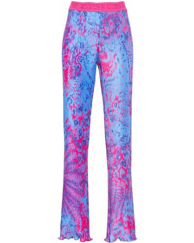 Versace Animalier-print Pleated Trousers - Blue