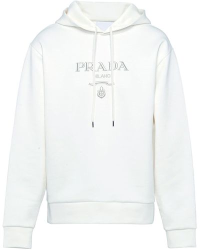 Prada Logo-embroidered Drawstring Hoodie - White