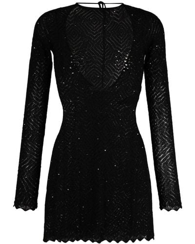 Alessandra Rich Open-knit Sequinned Dress - Black