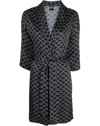 Karl Lagerfeld Monogram Belted Robe - Black