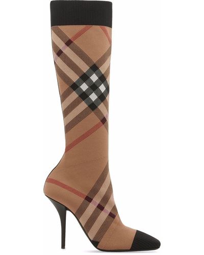 Burberry Knitted Check Sock Boots - Brown