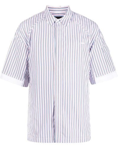 Juun.J Short-sleeved Striped Cotton Shirt - Blue