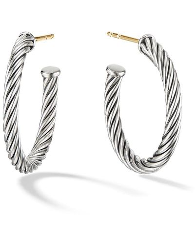 David Yurman Sterling Silver Cable Hoop Earrings - Metallic