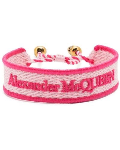 Alexander McQueen Skull-charm Embroidered Bracelet - Pink
